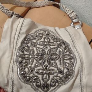 Embellished Cream and Silver Handbag
